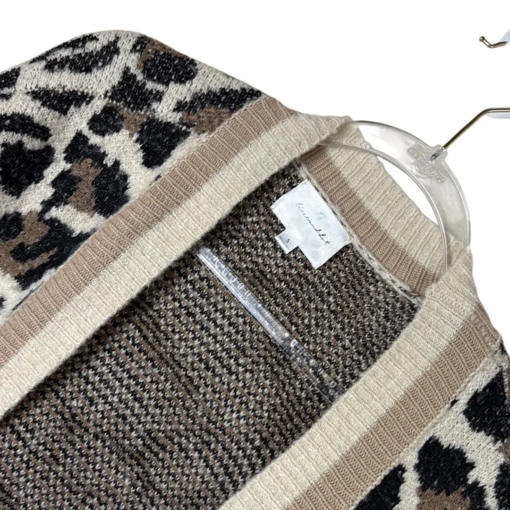 Line & Dot Luella Leopard Print Cardigan Sweater Tan Black Open Front Small
